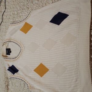 Burberry Men's Cream Argyle Knit Sweater Vest with Gold and Navy Accents